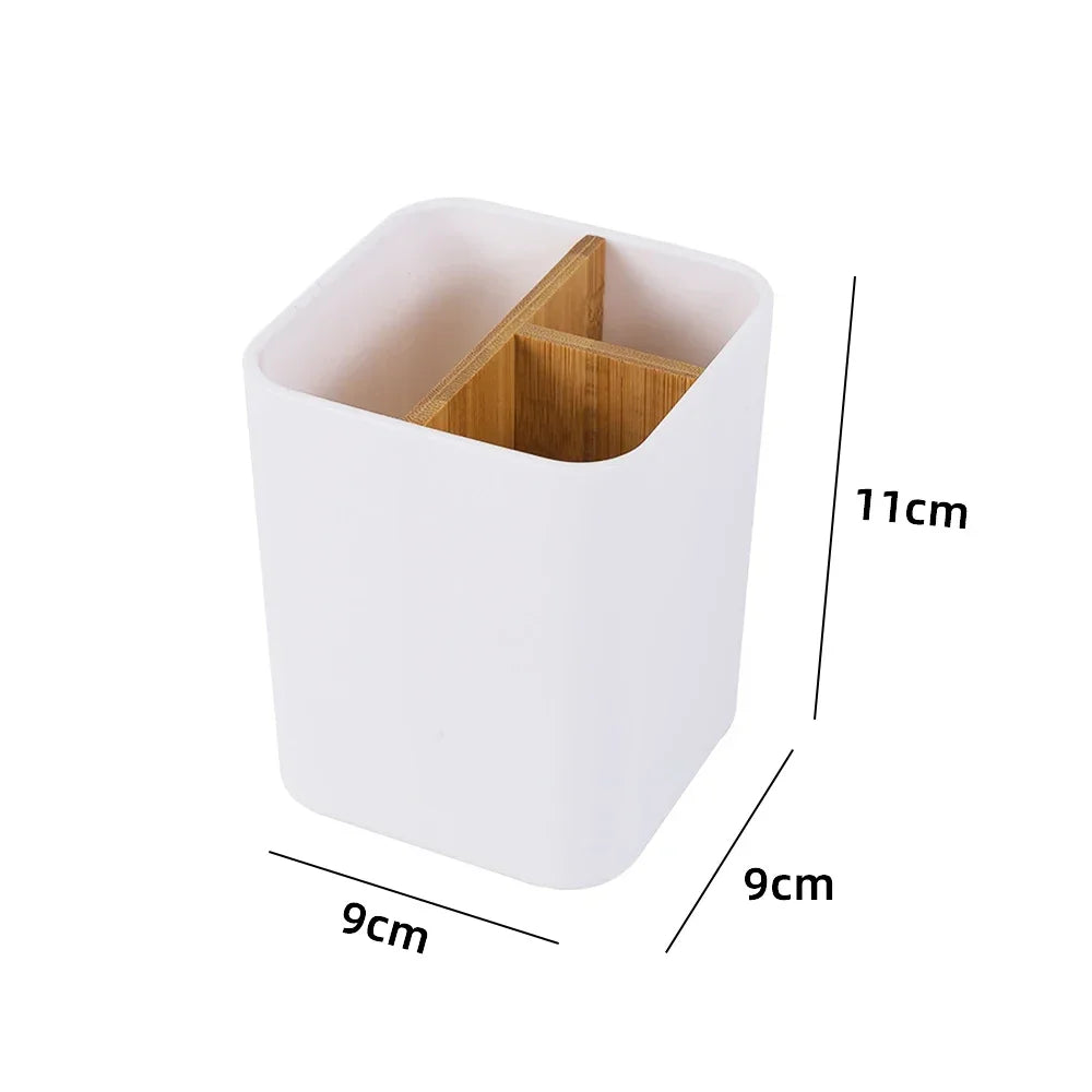 Bamboo Toothbrush Holder & Bathroom Organizer Stand