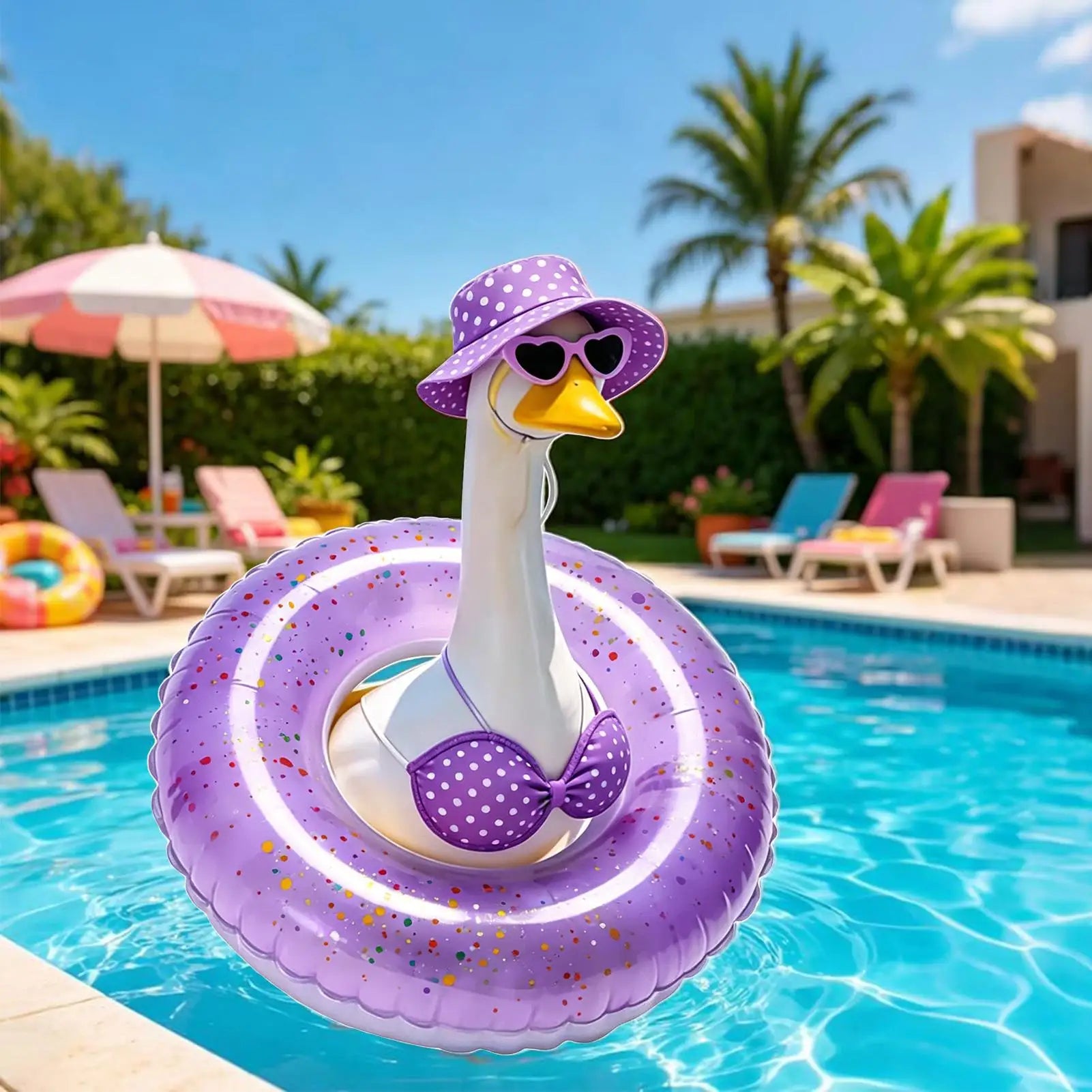 Porch Goose Clothes Hawaiian with Hat and Sunglasses Bikini Porch Goose Clothing for Garden Parties Festivals Events Garden Peaceful Pleasures Health and Wellness