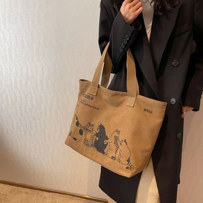 Women's Canvas Tote Bag – Spacious Zipper Shoulder Bag
