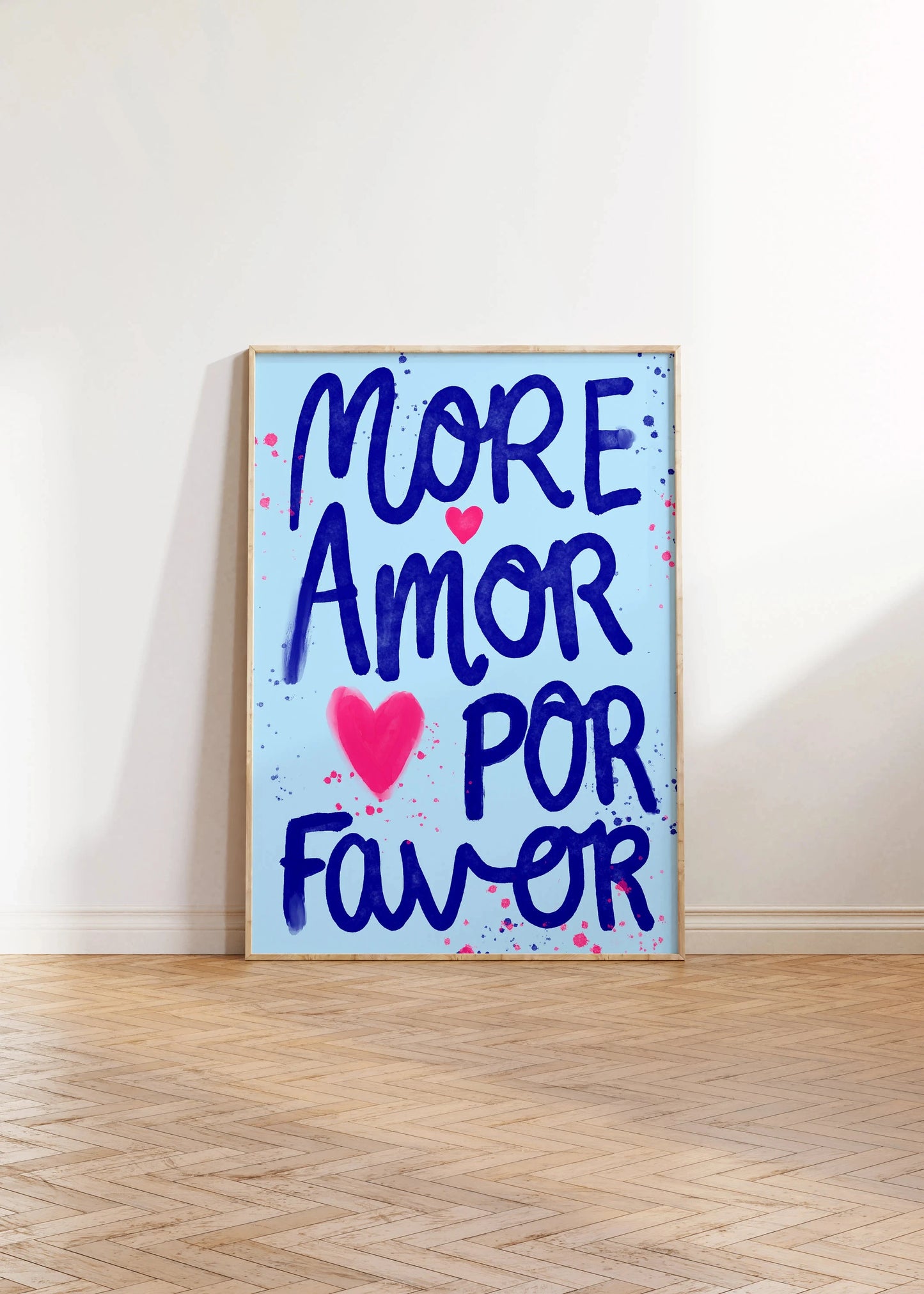 Más Amor Por Favor Love Quote Canvas Wall Art | Pink Blue