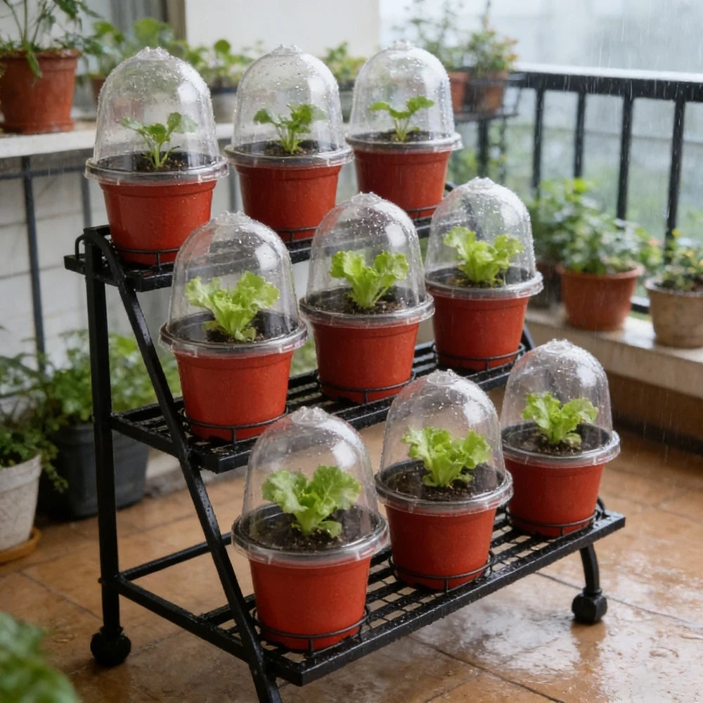 18Pcs(9 Pots+9 Lids) Plant Nursery Pots with Humidity Dome Soft Transparent Plastic Gardening Pot Planting Containers Planter Peaceful Pleasures Health and Wellness