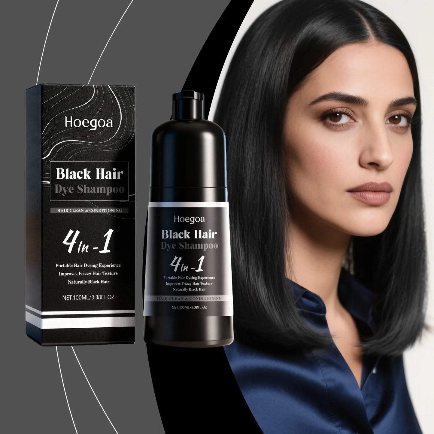 HOEGOA 4-in-1 Black Hair Dye Shampoo – Herbal Grey Coverage