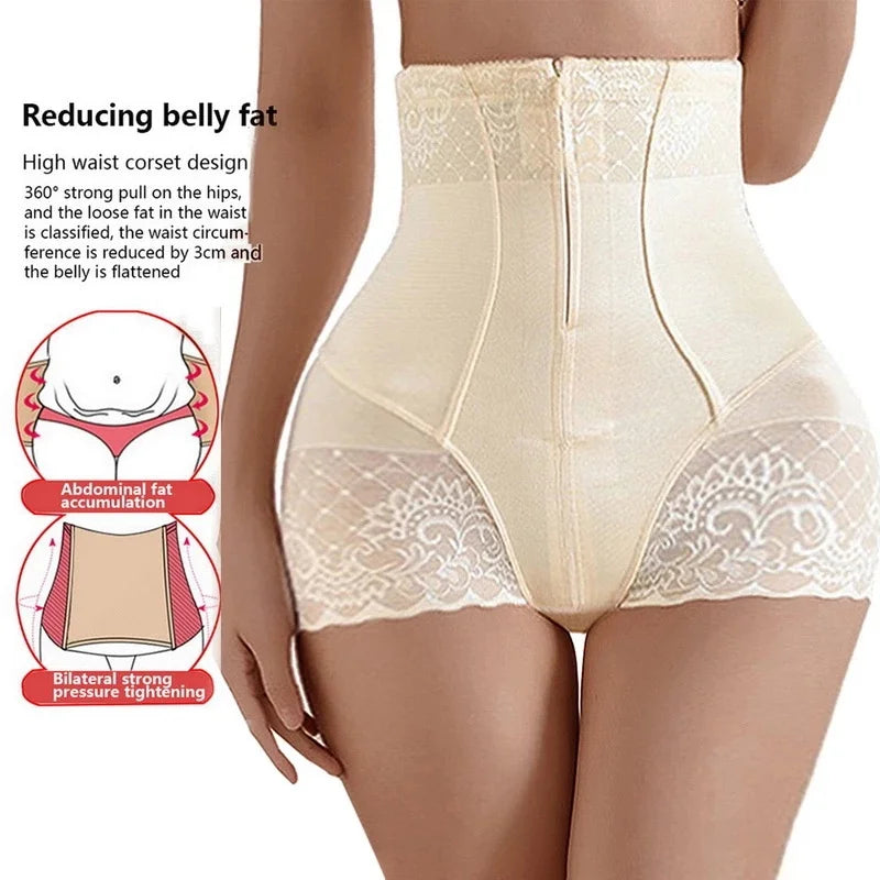 Tummy Control Panties Women Zipper Body Shaper Waist Pants Seamless