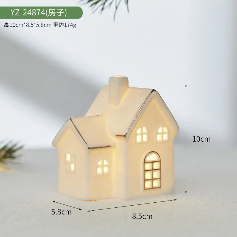 Ceramic Creative Ornaments Small Houses Christmas Decorations Christmas Glowing Snow Houses Home Furnishings INS Ornaments Decor Peaceful Pleasures Health and Wellness YZ-24874
