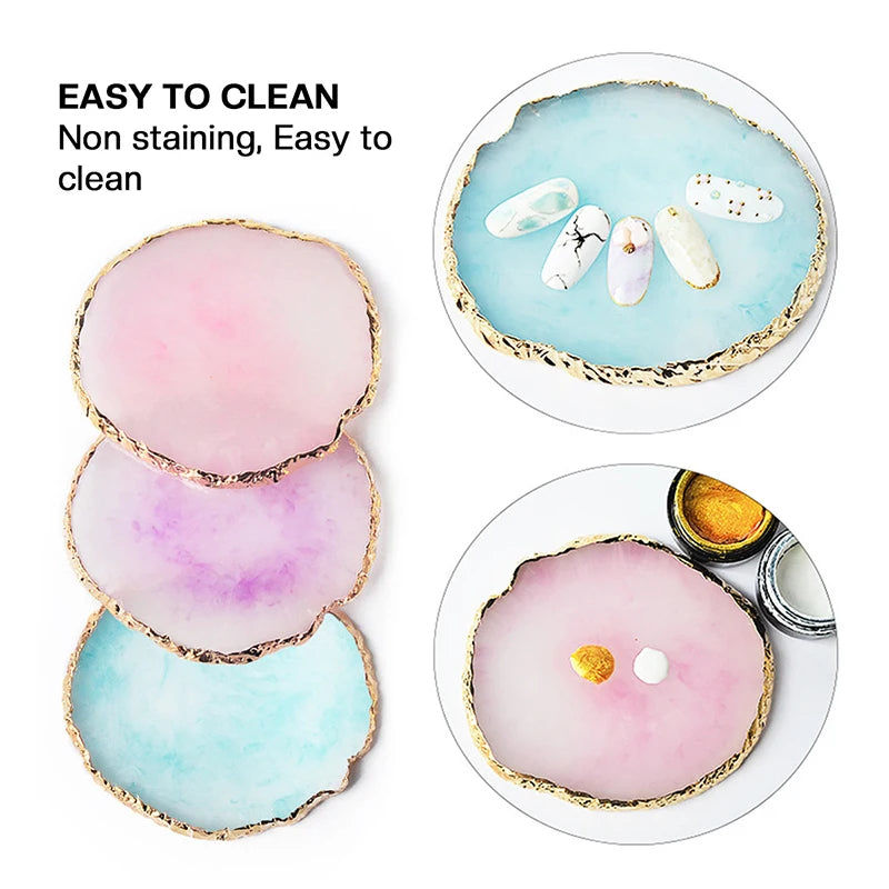 Resin Agate Stone Nail Art Palette False Nail Tips Mixing Color Drawing Pallet Gel Polish Display Shelf Manicure Tool Peaceful Pleasures Health and Wellness