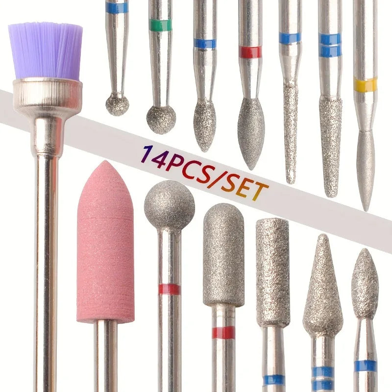 14Pcs/Set Various Nail Polishing Head Sets Electric Nail Drills Nail File Tools for Removing Dead Skin and Polishing Nails Peaceful Pleasures Health and Wellness
