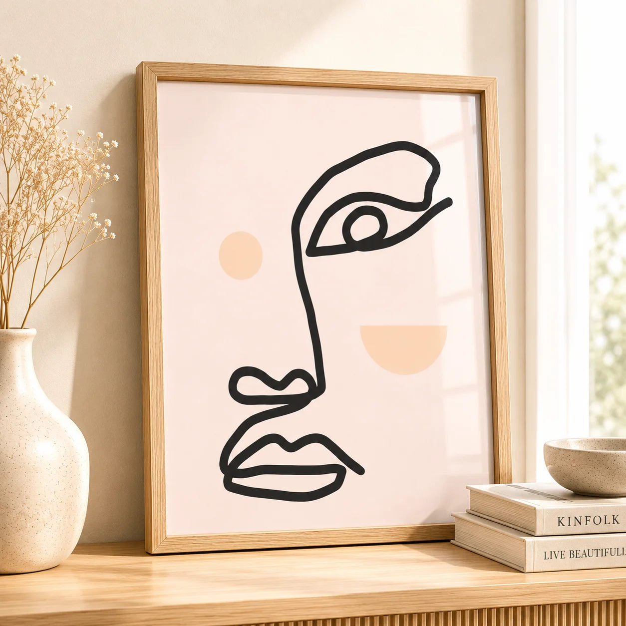 Abstract Women Face Canvas Wall Art | Minimalist Line Poster Canvas Wall Art Peaceful Pleasures Health and Wellness