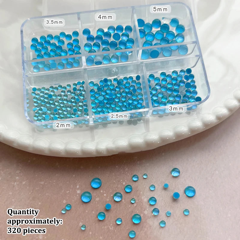 Colorful Mermaid Bubble Bead Half Round Flat Bottom Shiny Aurora Size Mixed Candy Color Nail Art Accessories Decoration Manicure Peaceful Pleasures Health and Wellness Lake Blue