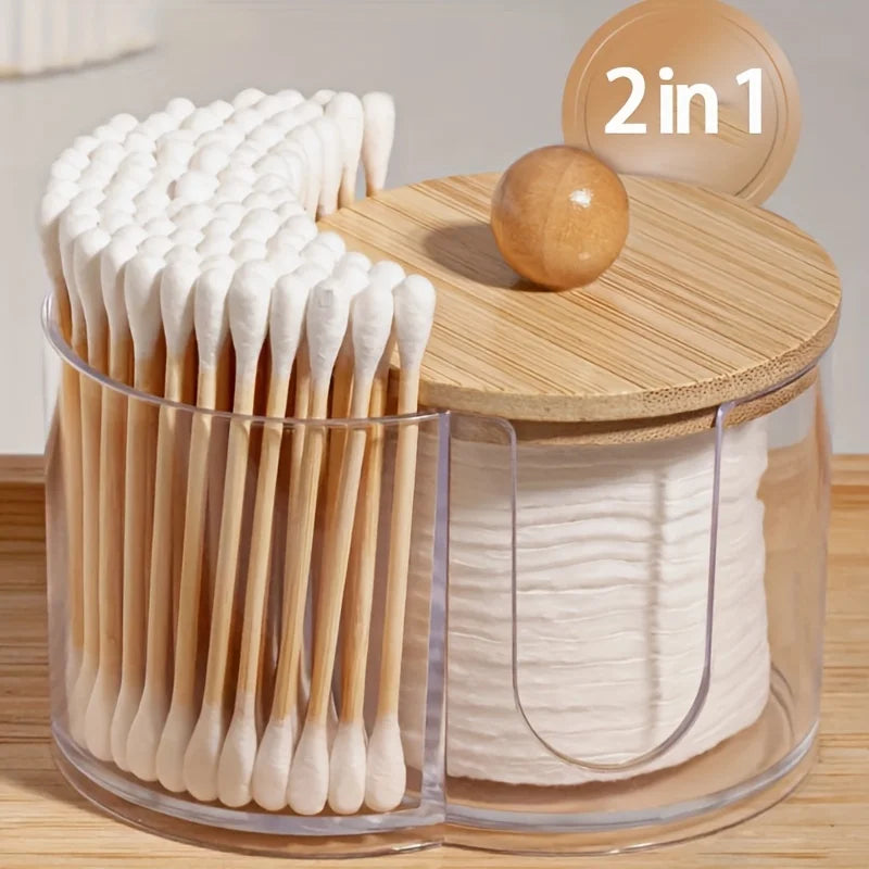 Clear Dual Compartment Cotton Swab & Cotton Ball Organizer Bathroom Storage Organizer Peaceful Pleasures Health and Wellness