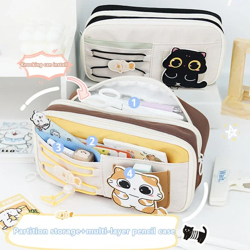 Large Capacity Cute Cat Pencil Bags Oxford Cloth Multi-layer Pencil Cases Kids School Office Supplies Stationery Storage Bag Peaceful Pleasures Health and Wellness