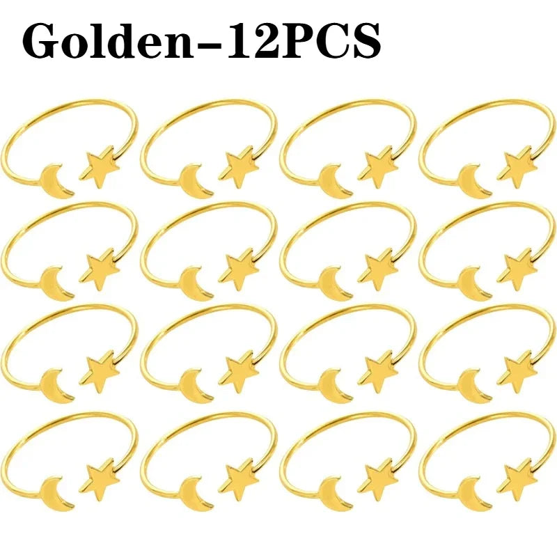 Gold Moon Star Napkin Rings | Ramadan Eid Table Decor 1–24 PCS