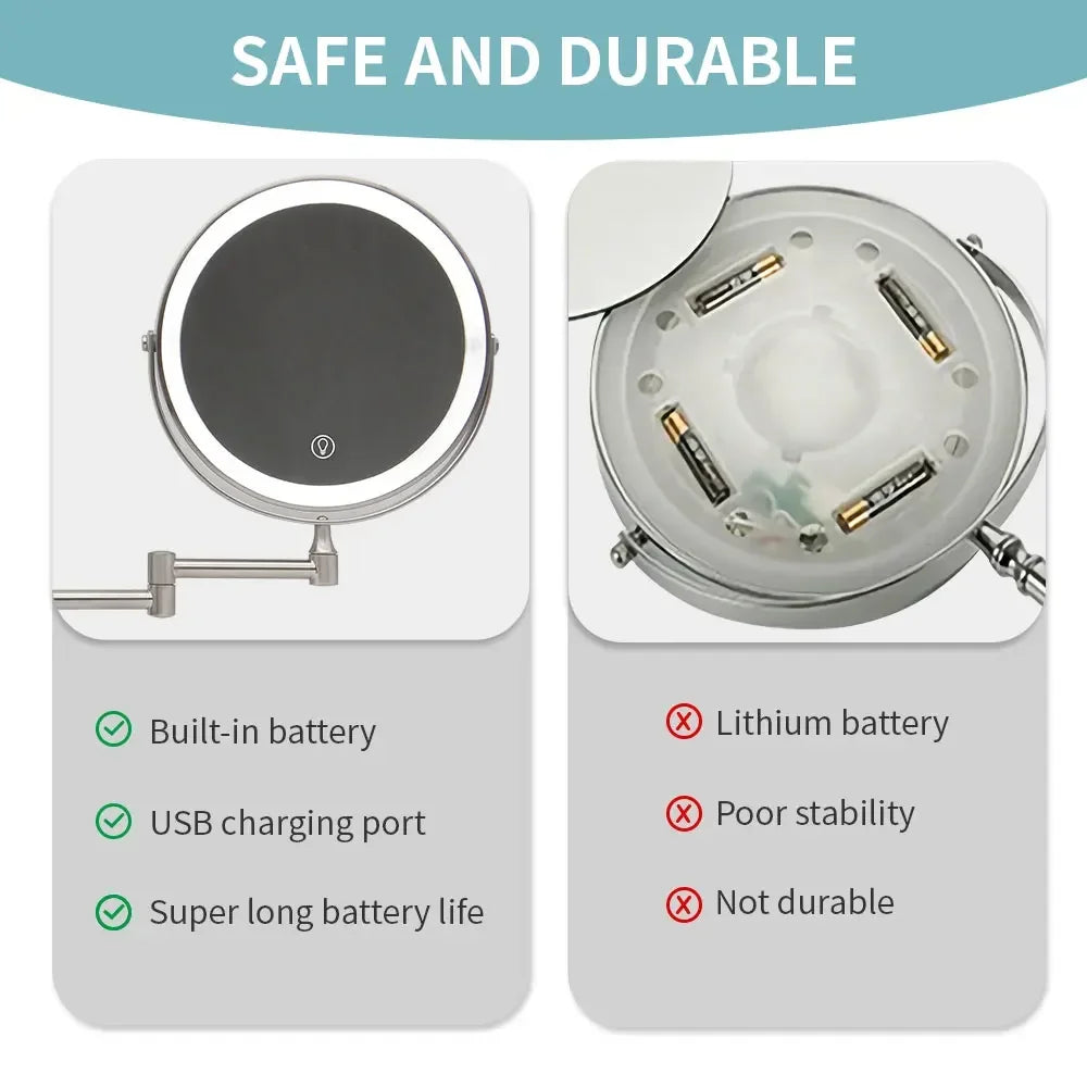 Wall Mounted LED Makeup Mirror 8" | 10x Magnifying Touch Dimmer