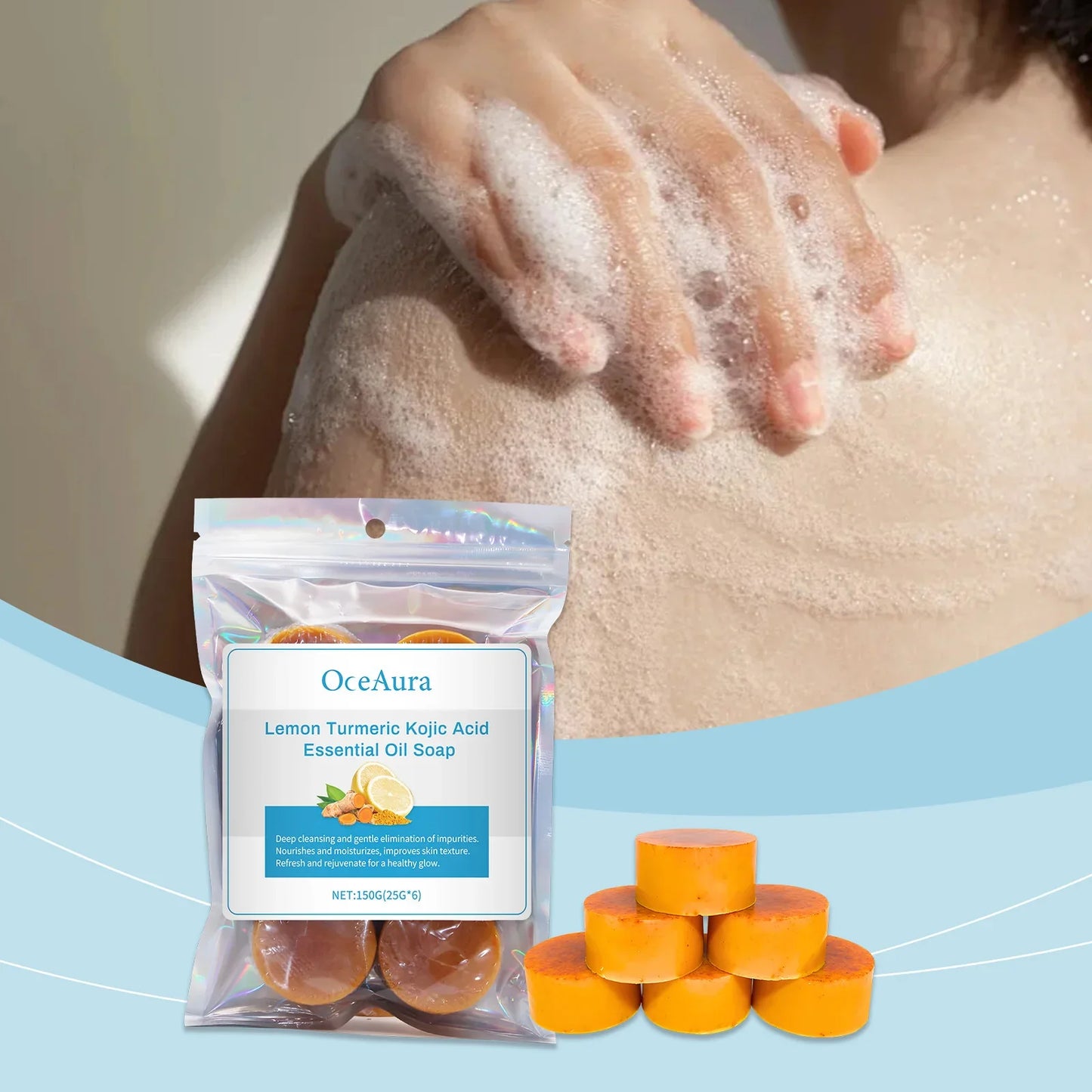 OceAura Lemon Turmeric Brightening Body Soap – 6 Pack Handmade