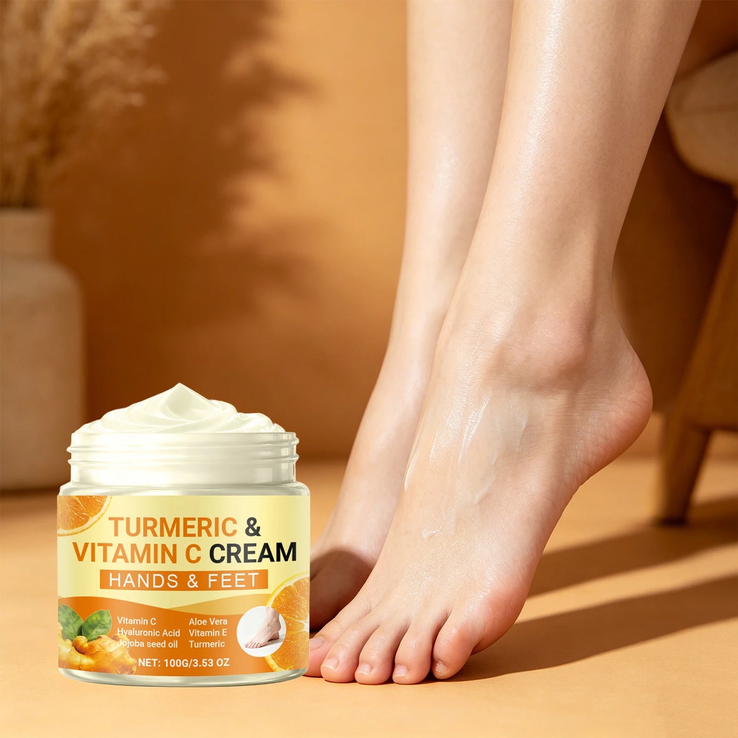 Turmeric Vitamin C Moisturizing Cream for Hand and Feet Brighten Skin Tone Repairs Dry Cracked Heels Nourishes Rough Skin Care Peaceful Pleasures Health and Wellness