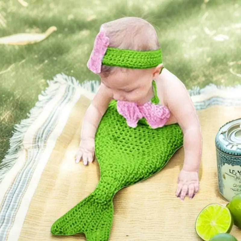 Newborn Mermaid Photography Costume – Knit Outfit & Headdress