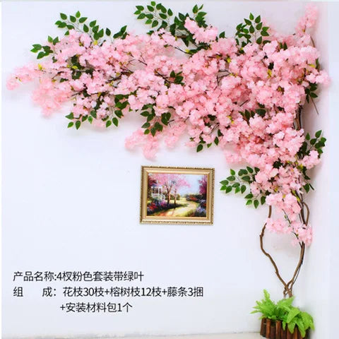 Artificial Cherry Blossom Tree Silk Flower Wall Vine Decor