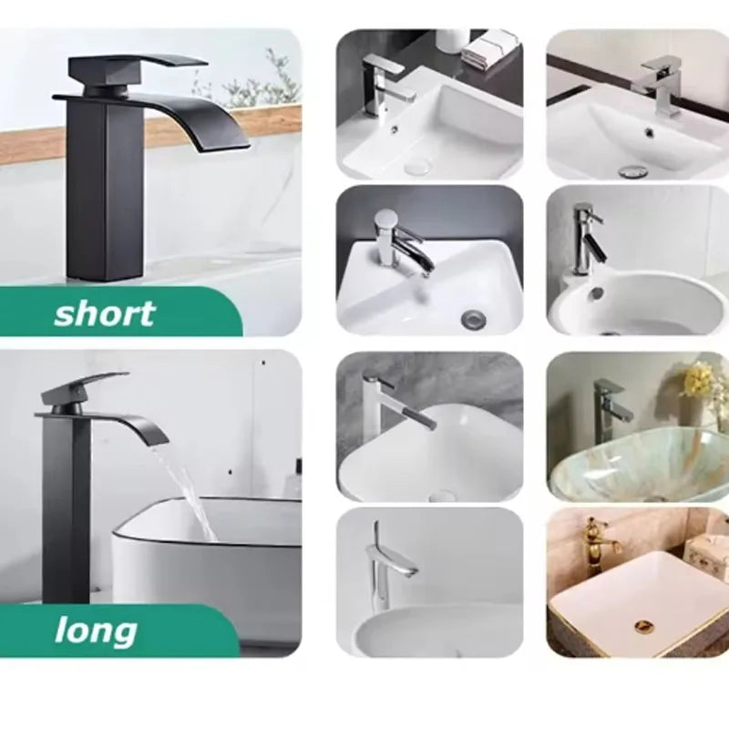 Black Stainless Steel Waterfall Basin Faucet | Hot & Cold