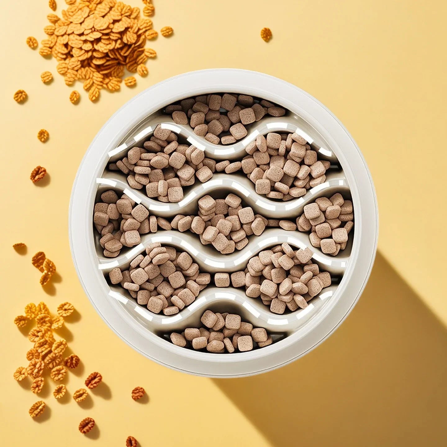 Slow Feeder Cat Bowl Set – Anti-Splash Dual Dish PP Plastic