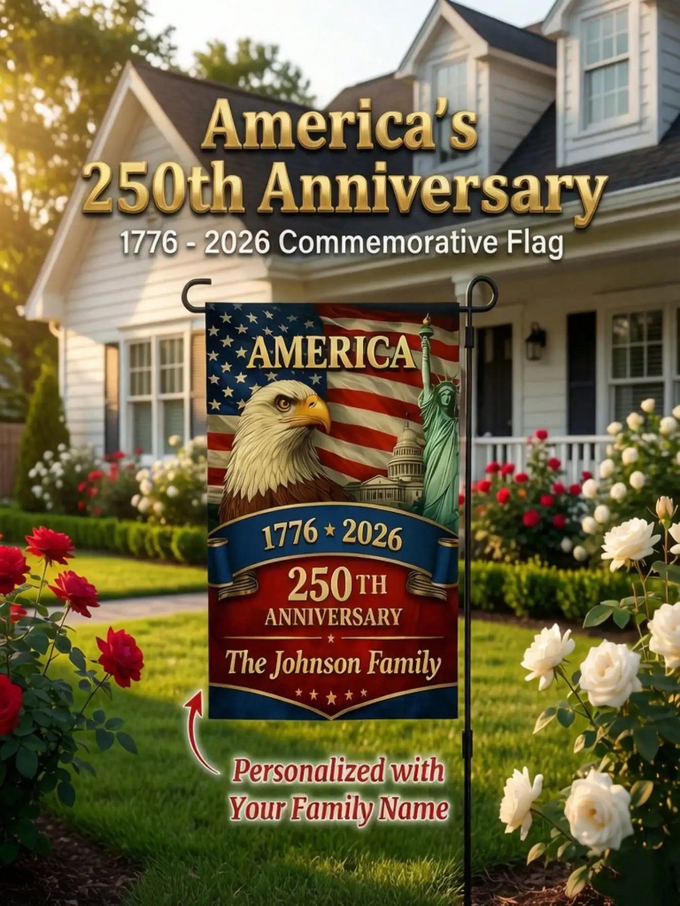 1pc Personalized Patriotic Garden Flag Custom Family Name Eagle Banner 1776 2026 Memorial Day Independence Day Decor Peaceful Pleasures Health and Wellness