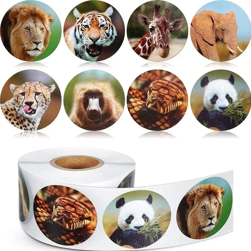 500Sheets Roll Zoo Animal Cartoon Stickers Kids Reward Lion Elephant