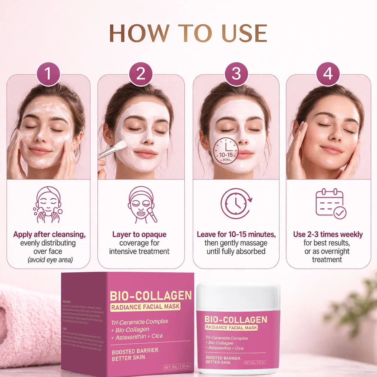 Bio-Collagen Radiance Facial Mask - Transformative Liquid Sheet Mask for Glass Skin - Instant Radiance,Improves Elasticity, 50ml Peaceful Pleasures Health and Wellness