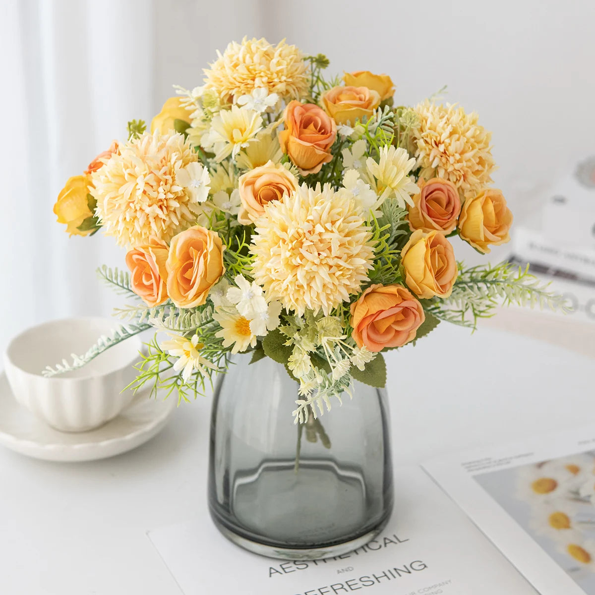 Rose & Chrysanthemum Silk Bouquet – Artificial Flowers, Wedding