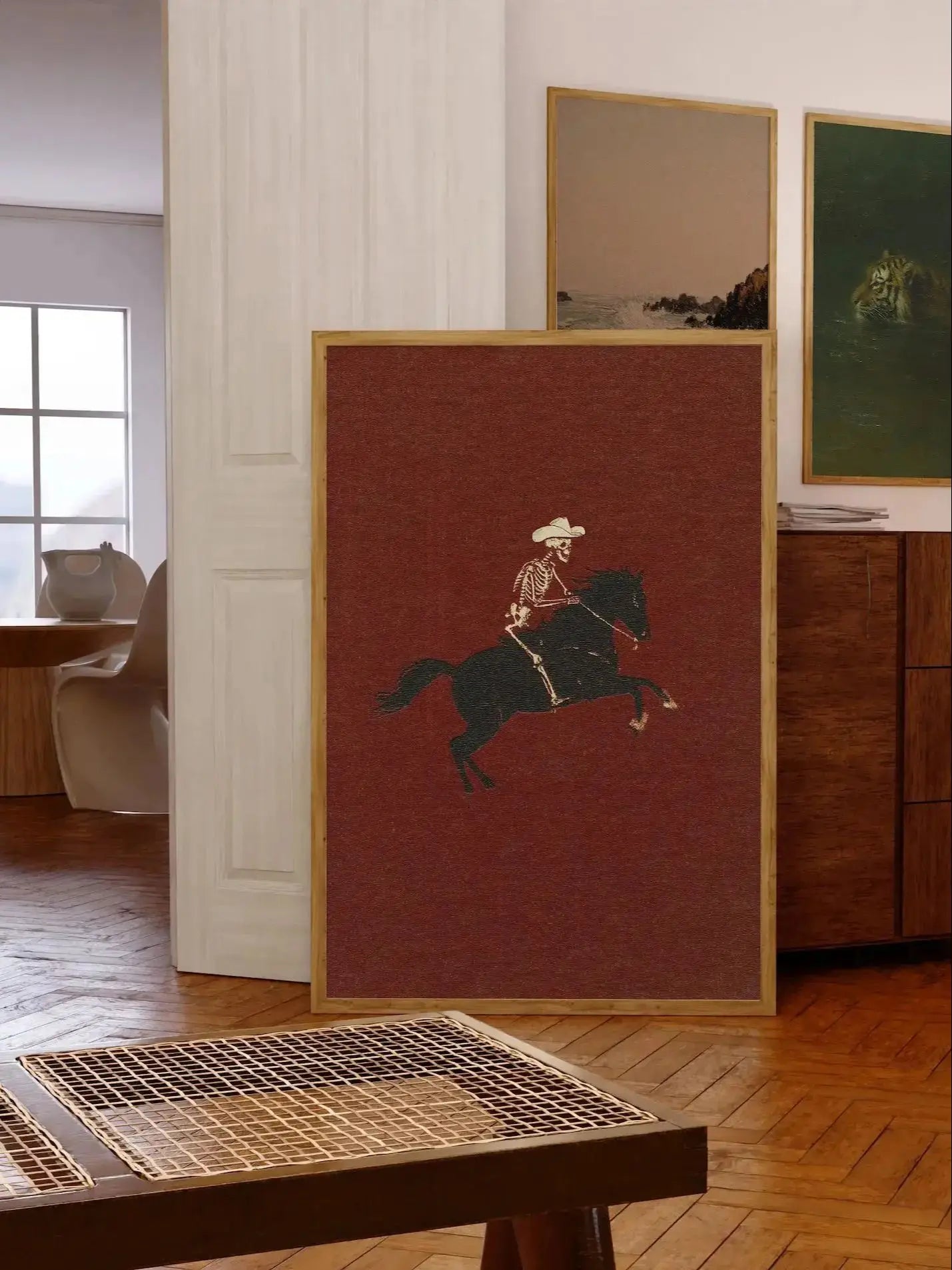 Skeleton Cowboy Illustration Bucking Bronco Print Gothic Wall Decor Horse Poster Quirky Art Western Poster Retro Rodeo Art Cowgi Peaceful Pleasures Health and Wellness WS9013 50x70cm Unframed
