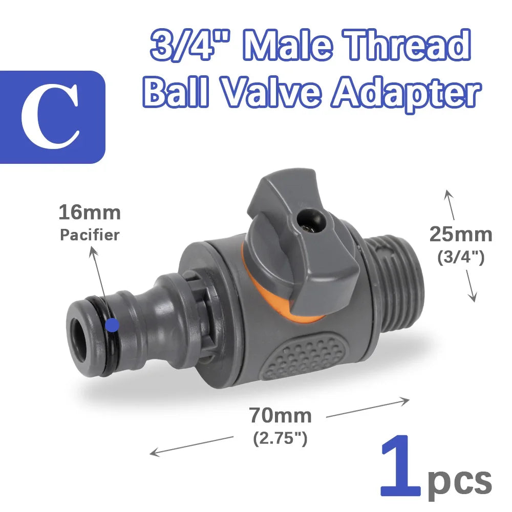 16mm 3/4" Ball Valve Adapter Extender Female Male Thread Stop Water Garden Irrigation Pipe Tube Connect Repair Coupling Joints Peaceful Pleasures Health and Wellness C-1PCS