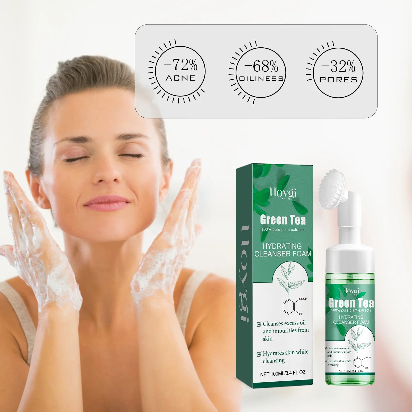 Green Tea Mask Pore Shrinking Oil Control Blackhead Removal Hyaluronic Acid Nourishing Moisturizing Face Wash Foam Face Cleanser Peaceful Pleasures Health and Wellness