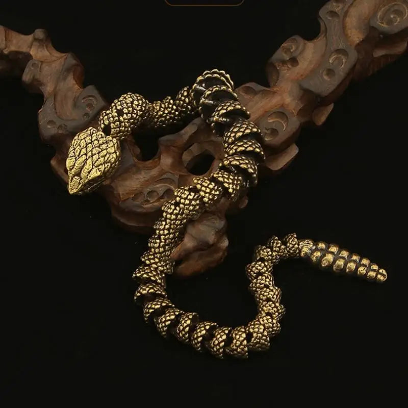 Articulated Brass Rattlesnake Sculpture 34cm | Movable Snake Decor