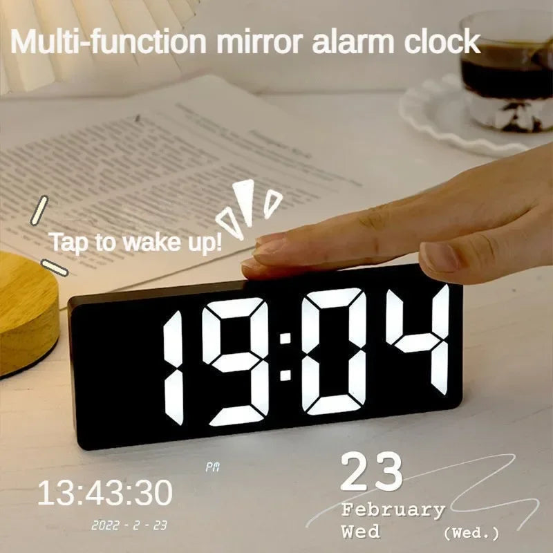 LED Digital Alarm Clock – Mirror Desk Clock for Bedroom & Office