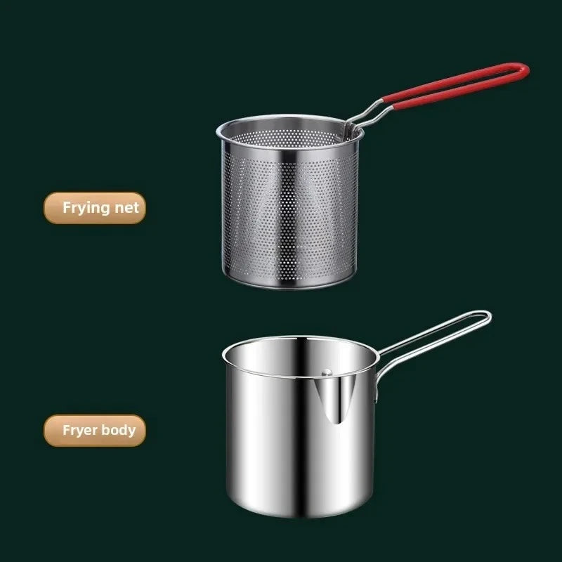 Stainless Steel Deep Fryer with Basket for Home and Commercial Use Non-Slip Base Cool Handle Ideal for Tempura and Chicken Peaceful Pleasures Health and Wellness Silver