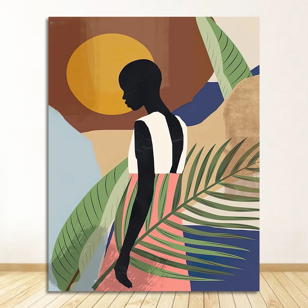 Scandinavian Poster and Prints Vintage Girl Wall Art Pictures for Living Room Kitchen Decor Geometric Abstract Canvas painting Peaceful Pleasures Health and Wellness 1595-04 40x50cm Unframed
