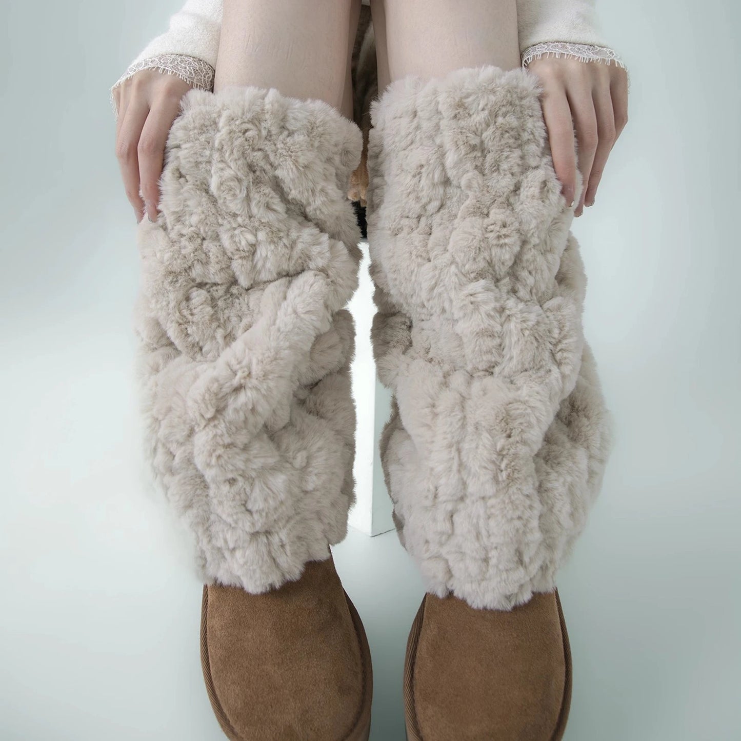 Winter Snowy High Tube Thickened Warm Faux Rabbit Fur Y2K Furry Leg Warmers Fashion Versatile Women Boot Cuffs Warm Calf Cover Peaceful Pleasures Health and Wellness