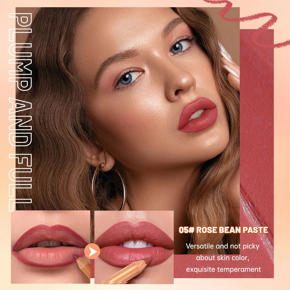 QIBEST Matte Lip Liner Pencil Long Lasting Non-Stick Cup Brown Red Velvet Lipstick Lip Liner Contour Lip Makeup Sets For Women Peaceful Pleasures Health and Wellness