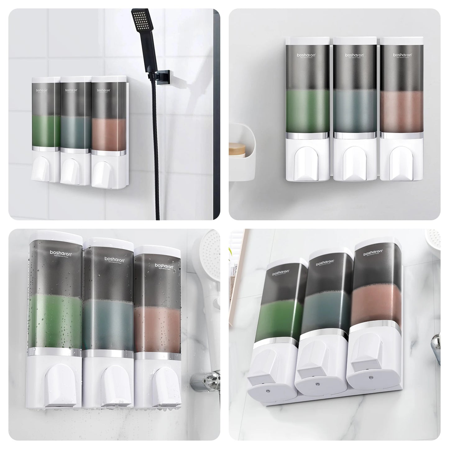 Wall Mounted Shower Soap Dispenser, Shampoo and Conditioner, 3 Chamber No Drill Peaceful Pleasures Health and Wellness