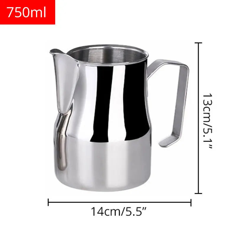 Stainless Steel Milk Frothing Pitcher Professional Milk Pitcher Jug Espresso Coffee Barista Craft Cappuccino Frother Cream Cup Peaceful Pleasures Health and Wellness 700ml