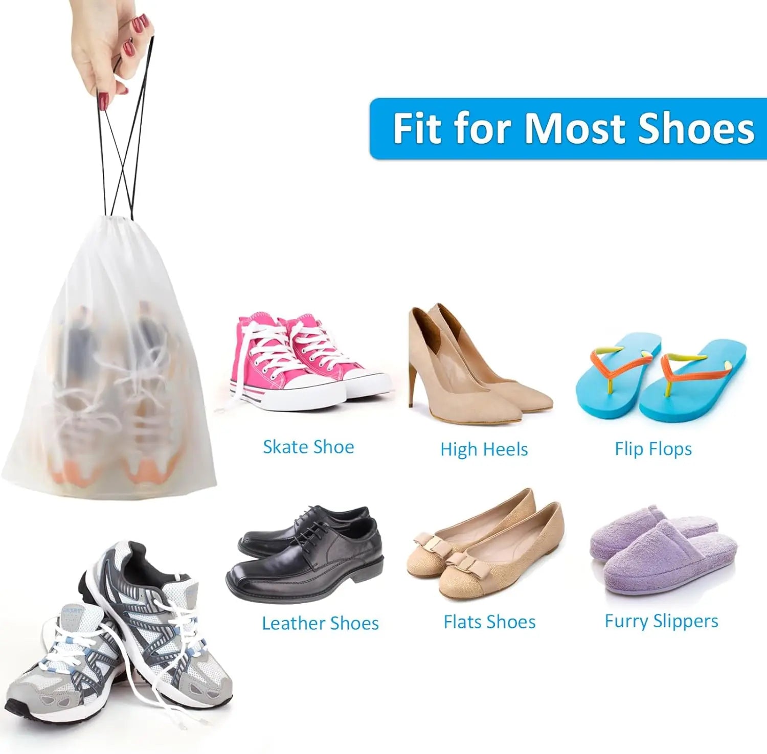 Waterproof Travel Shoe Bags – 5-Pack Clear Drawstring Storage, 15.7x11.8" Travel Bag Peaceful Pleasures Health and Wellness