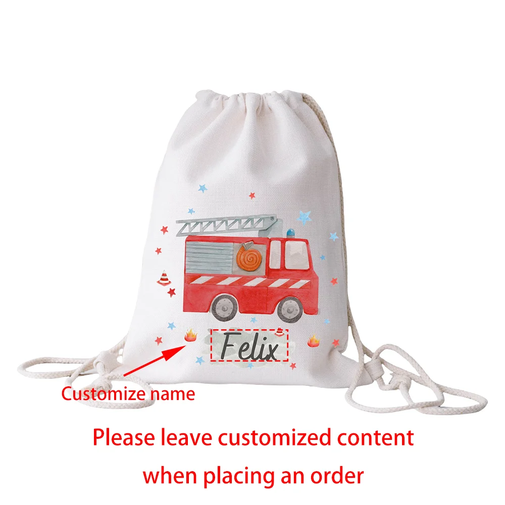 Personalized Kids Fire Engine Drawstring Bag | School & Gym Kids Drawstring Bag Peaceful Pleasures Health and Wellness Custom bag 1pcs 34x43cm