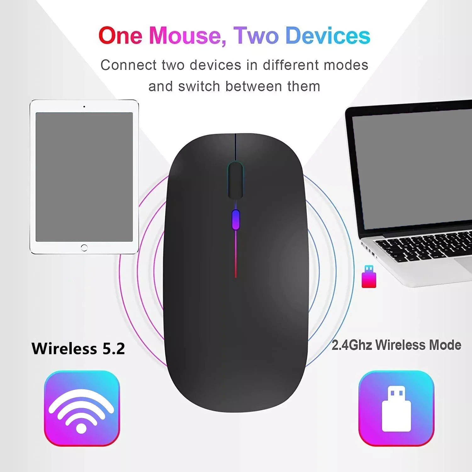 LED Bluetooth-compatible Wireless Mouse 2.4GHz Slim Rechargeable Silent Mice RGB Ergonomic Gaming mouse for Computer Laptop PC Peaceful Pleasures Health and Wellness