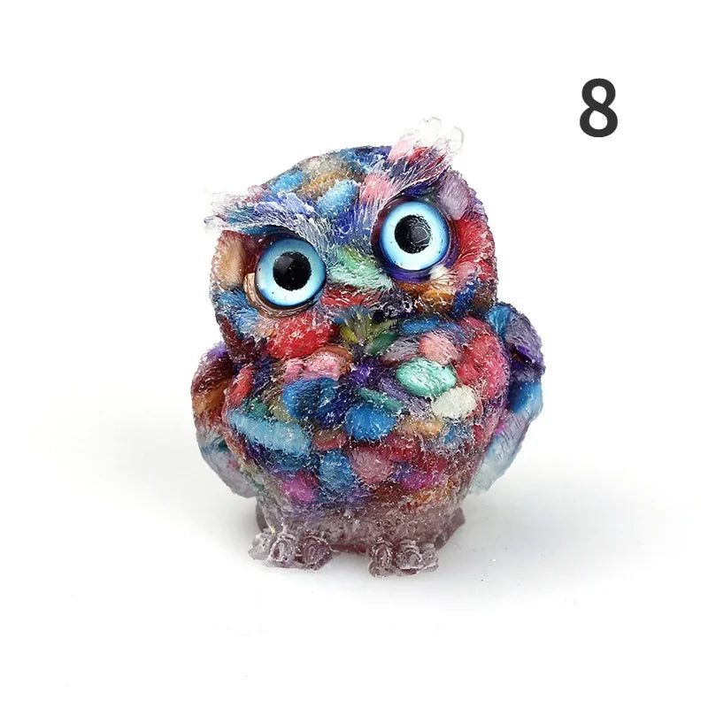 Natural Crystal Stone Gravel Owl Animal Crafts Hand Made Small