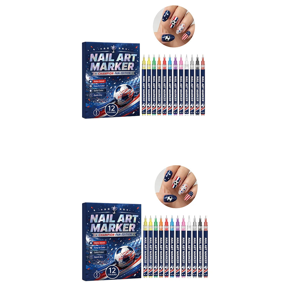 12-Piece Football Fan Nail Art Pens | Quick-Dry Liner Set