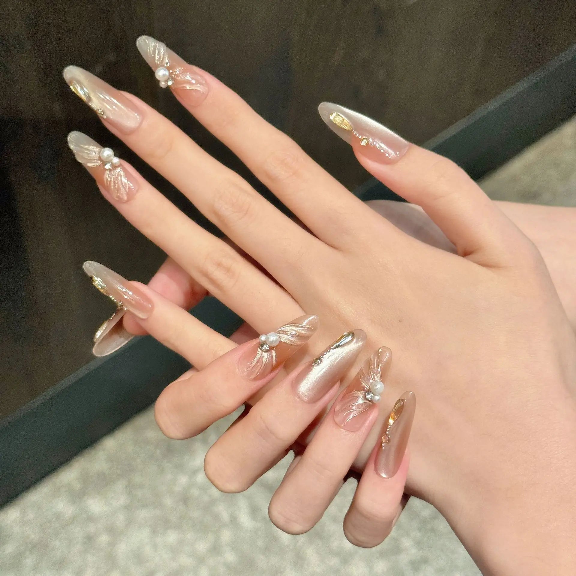 10pcs Handmade Press on Nails Sweet Pink Ballet Lady Fake Nail Tips Wearable Detachable Fashion Pearl Diamond Decor False Nails Peaceful Pleasures Health and Wellness