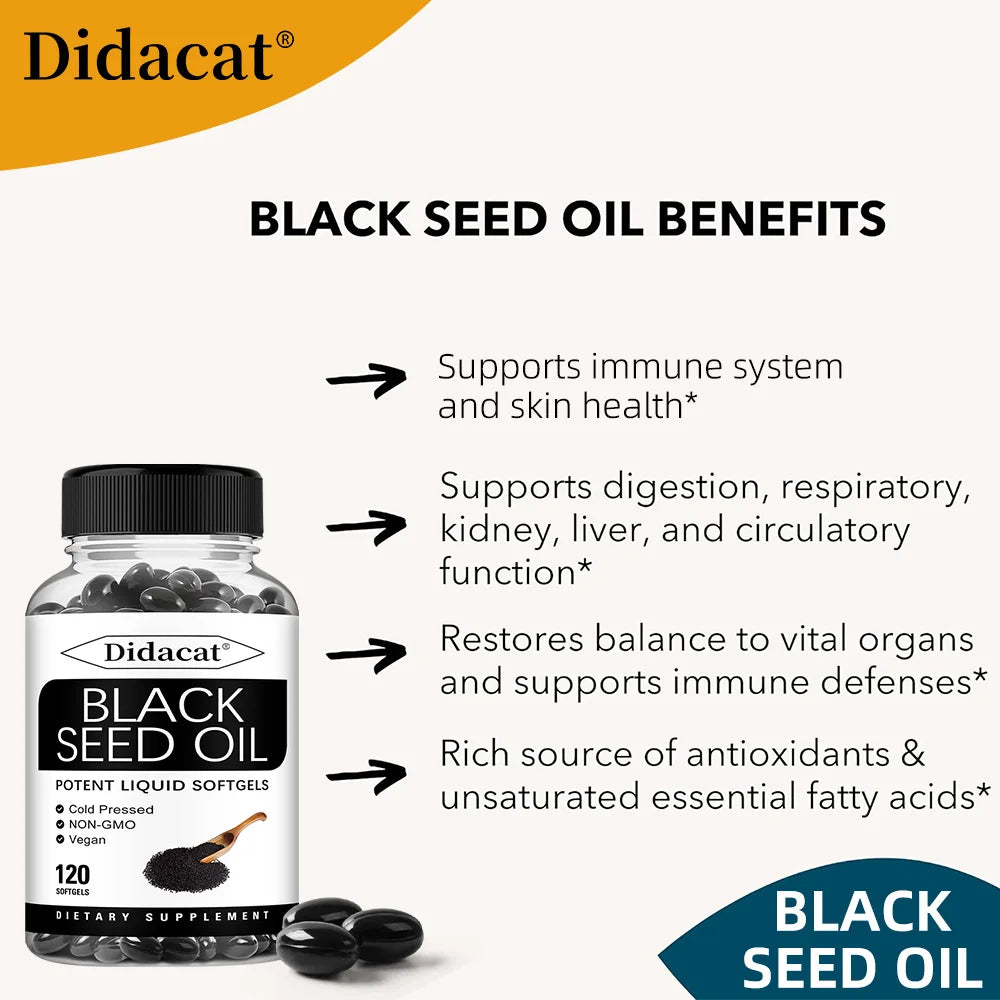 Black Cumin Seed Oil 1000mg Softgels – Skin Hair Immune Support