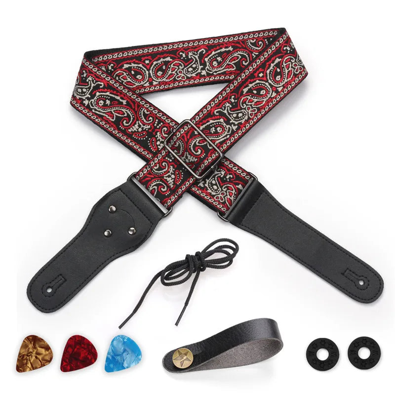 Pluggable Pick Embroidered Guitar Strap Jacquard Acoustic Shoulder