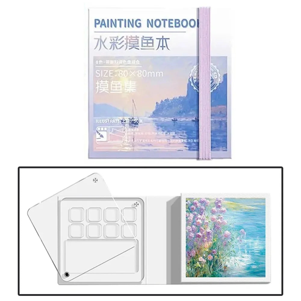 Acrylic Watercolor Paint Palette Set Mini Waterproof Travel Painting Tray Kit Portable with Tearable Book Empty Paint Box Artist Peaceful Pleasures Health and Wellness -8 Grid