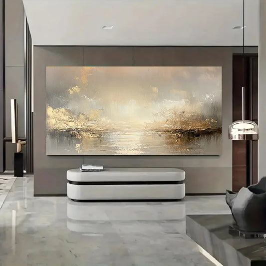 Large Abstract Beige and Golden Textured Oil Painting – Frameless Wall Art for Living Room, Bedroom, Home Office Wall Decor Peaceful Pleasures Health and Wellness ZLH4792 30x60cm No Frame