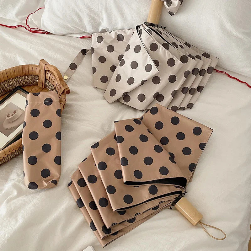 Retro Dot Folding UV Sun Umbrella – Portable & Auto Open