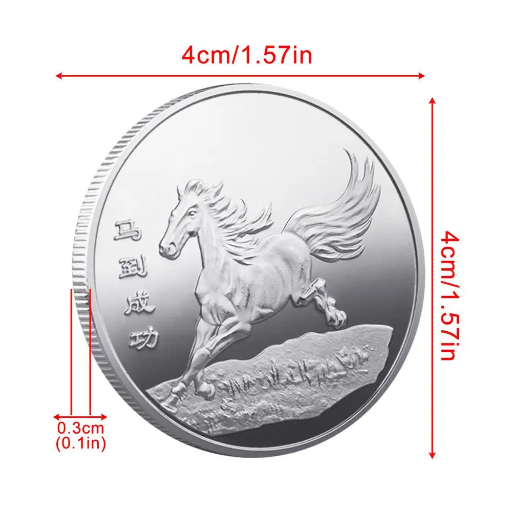 For Collectors Double-Sided Horse Year Keepsake Good Luck Animal Coin For Shelf Museum Tabletop Bedroom Office Travel Birthday Peaceful Pleasures Health and Wellness Silver China Mainland
