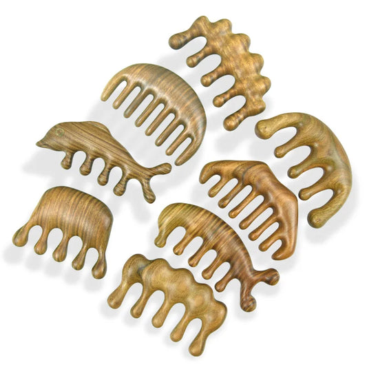 Green Sandalwood Wide Tooth Comb Head Meridian Massage Comb Acupuncture Therapy Blood Circulation Anti-static Smooth Hair Peaceful Pleasures Health and Wellness